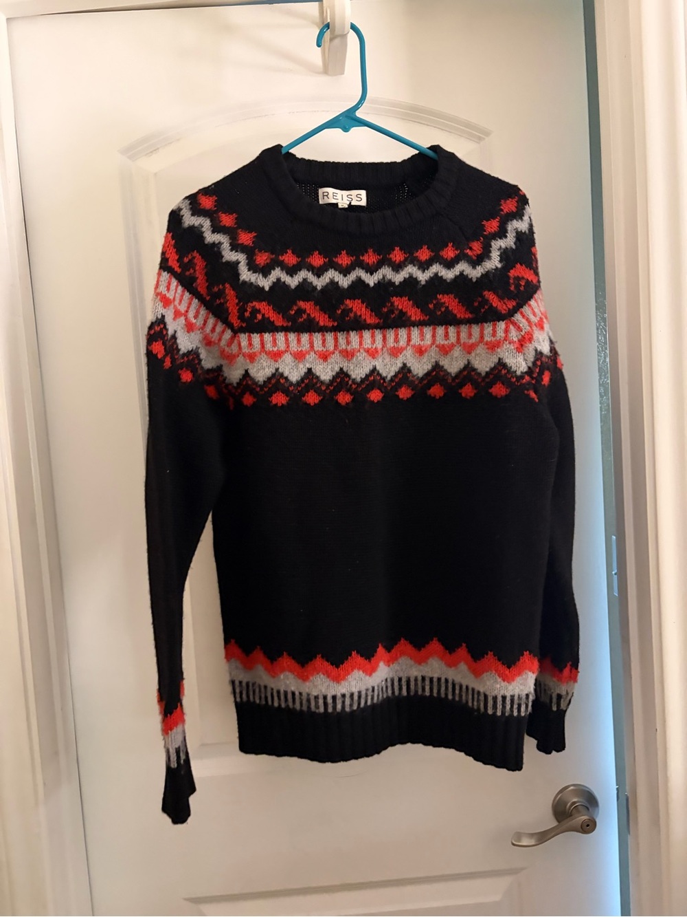 Reiss black and red fair isle wool blend sweater medium